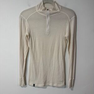 Ibex Womens Base Layer Top Medium Cream 100% Merino Wool Quarter Zip Woolies